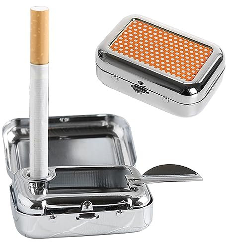 VOVCIG 2 Stück Taschenaschenbecher Geruchsdicht Aschenbecher Mit Deckel Reiseaschenbecher Mini Tragbarer Ashtray Mit Zigarettenablage Quadratischer Metall Aschenbecher(2 x Grün) (2 x Orange)