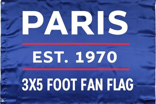 PSG Paris Saint Germain Flagge, Banner, 90 x 152 cm, langlebig, für drinnen und draußen, Fußball, Fußball, 2 Ösen