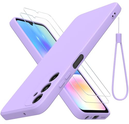 THIYUFUNS Coque pour Samsung Galaxy A05s 4G (6.7) avec 2 Verre trempé,Silicone Liquide Intérieur Microfibre Etui de Protection Contre Les Chutes Antichoc Housse pour Samsung Galaxy A05s - Violet