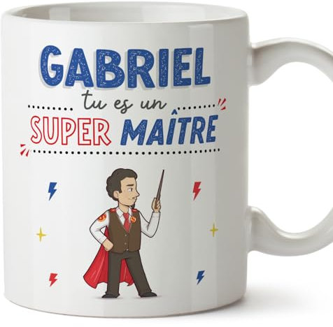 MUGFFINS Tazas Personalizadas para MAESTRO hombre - En Francés - Tu es Super! - 11 oz / 330 ml - Regalo Personalizable original y divertido
