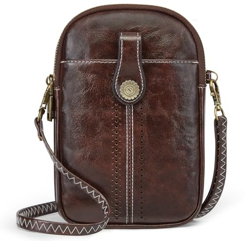 S-ZONE Damen Handy Umhängetasche PU Leder RFID Blockierung Vintage Handytasche mit Geldbörse zum Umhängen mit Kartenfächer Verstellbar Abnehmbar Schultergurt für Handy unter 6,7