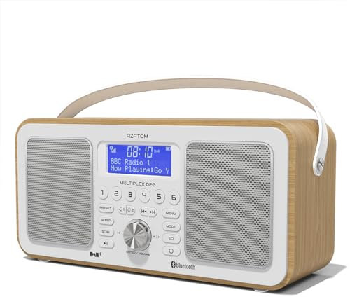 DAB/DAB+ & FM Portable Digital Radio | Bluetooth | Remote Control | Rechargeable Battery | Dual Alarms & Sleep Timer | Perfect for Home, Office or Outdoors | AZATOM Multiplex D20 (Oak)