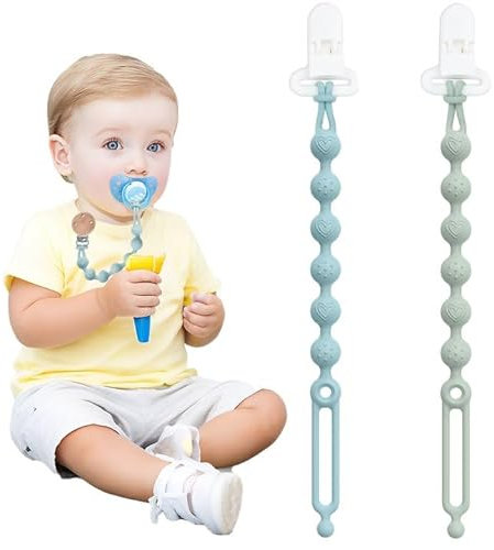 WeSweet Dummy Clips, Silicone Soother Clips for Baby Girls and Boys Gifts(2, Blue/Green)
