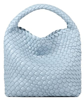 NOBLIFE Gewebte Taschen für Damen, modisch, einfarbig, Mini-Geldbörse, Magnetverschluss, Hobo-Tasche, Clutch, Hell, blau
