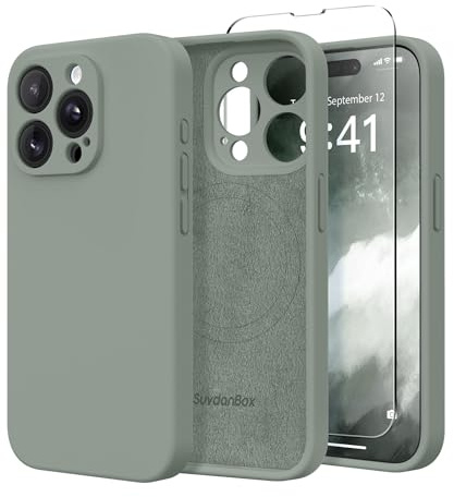 SuydanBox Magnetische Hülle für iPhone 14 Pro, kompatibel mit MagSafe, [Vollständiger Kameraschutz] [Displayschutzfolie] Stoßfeste Silikon-Schutzhülle für iPhone 14 Pro 6,1 Zoll, Calke Grün