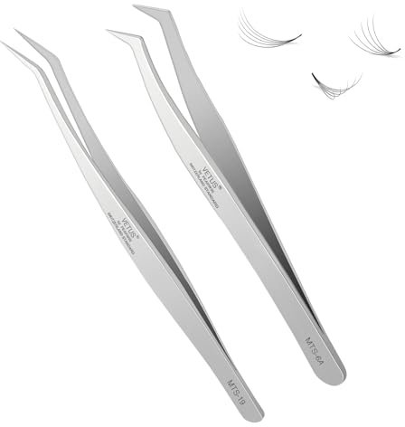 Obeyalash Pince Faux Cils pour Extension, 2 Paires Argent Pince Cils Extension Professionnelle Pince à Cils à Cils Individuels Cils Volumiques 3D 6D Pince Cils