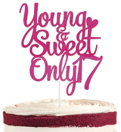 Young & Sweet Only 17 Cake Topper, Happy 17th Birthday Party Decorations, Dancing Queen Cake Decorations, 17th Birthday Party Decorations Hot Pink