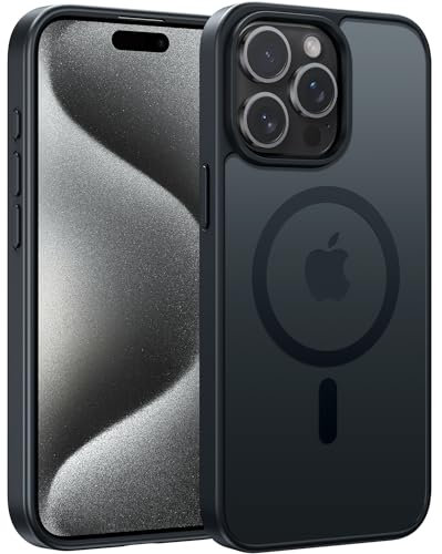 FNTCASE for iPhone 15 Pro-Max Case: Translucent Matte Magnetic Military Grade Drop Protection Phone Cover Durable Shockproof Slim Rugged Phone Cases Black