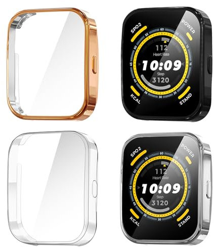 Diruite 4 Pezzi Custodia per Amazfit Bip 5 Pellicola Protettiva,Morbido TPU Scratch Resistant Cover HD Protettiva Schermo per Amazfit Bip 5 Protezione
