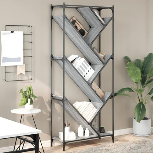 CIADAZ Bücherregal Grau Sonoma 79x30x180 cm Holzwerkstoff und Metall, Bookshelf, Regalbrett, Book Shelf, Bücher Regal, Deko Regal Wohnzimmer, Standregal - 845434
