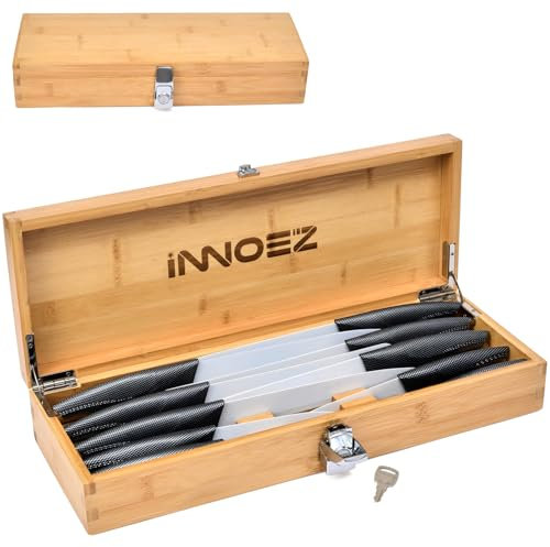Innoez Messeraufbewahrungsbox mit Schloss, Kindersicher, Bambus, Brown, 6 Stück, Messerblock, Küchenmesserhalter, Schlossbox, Organizer, abschließbar, 40,6 cm, 3,3 lbs, 17,2 x 6,9 x 3,0 cm