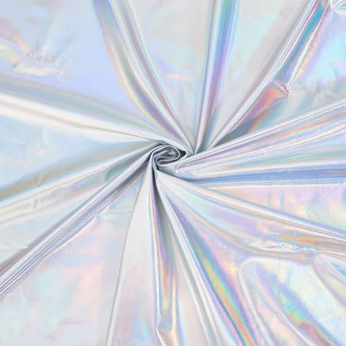PH PandaHall Schillernde Silber Metallic-Folie Stoff 1.5m breite Stretch glänzende Stoffe Folie Spandex Stoff für DIY Nähen Crafting Event Dekoration Kostüme Cosplay Weihnachten Halloween 1m