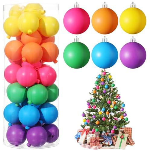 Simgoing Weihnachtsbaumschmuck in Neonfarben, bruchsichere Kugeln, Kunststoff, zum Aufhängen, für Weihnachtsfeier, 36 Stück, 5,9 cm