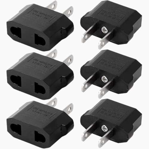 Pack 6 Adaptador Enchufe Americano a Europeo VAZCAN® - Compatible EE.UU. a España/Europa, Portátil y Compacto, Ideal Viajes, Carga Segura Móviles y Electrodomésticos, Calidad Garantizada