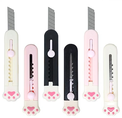 6PCS Creative Cute Cat Paw Utility Portable Art Knife Retractable Envelope Knife Letter Opener Carton Opener Box
