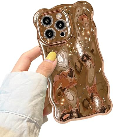 XIZYO Case for iPhone 16 Pro Max 6.9 Inch, Cute Solid Color Curly Wave Shape Soft TPU Bumper Phone Case, for Women Girls Aesthetic Design Silicone Slim Shockproof Phone Cover, Gold