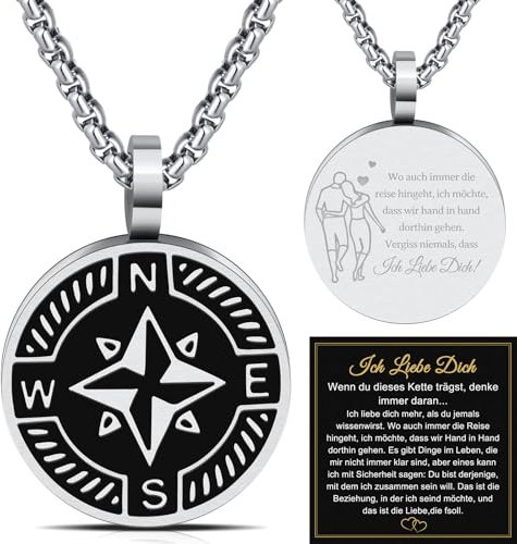 FANCIBAND Partner Geschenke für Ihn, Halsketten Herren Kette Kompass mit Gravur Ich Liebe Dich Geschenke für Männer Weihnachten Jahrestag Geschenk Valentinstag Geburtstag Hochzeitstag
