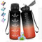 Gourde 1.5L, Gourde Sport avec Paille, Gourde Motivation anti Fuite, avec Marqueur de Temps, Gourdes de Camping et Randonnée, Facile à Nettoyer, Gourde Adulte pour Yoga, Running, Camping, Noir-Rouge