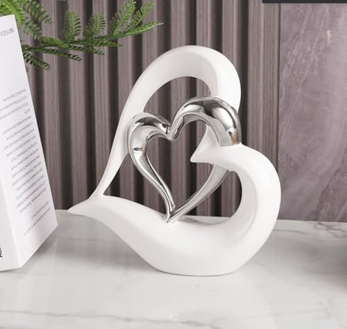 ODMYZG Doppelherz-Ornament,Doppelherz-Keramik-Statue,Heimdekoration,kreative Heimdekoration,Geschenk,Büro,Wohnzimmer,Dekoration,Souvenir,geeignet als Geschenk.