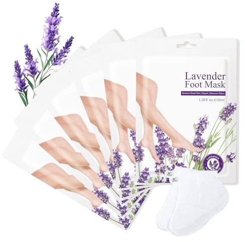 6 Paar Fußmaske Hornhaut Entfernen FußPeeling Fussmaske, Feuchtigkeitsspendende Fußmasken Socken, Fußpflege für Trockene und Rissige Füße, Fussmaskensocken für Männer und Frauen Fusspflege (Lavendel)