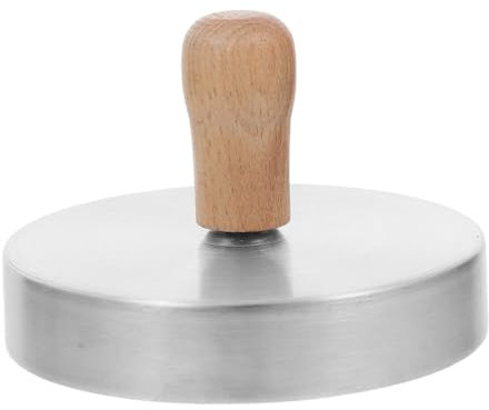 MAGICLULU Edelstahl Fleischpresse Runde Form Mit Holzgriff Antihaftbeschichtung Zum Kochen Grillplatte Für Hamburger Fleischpasteten Und Mehr