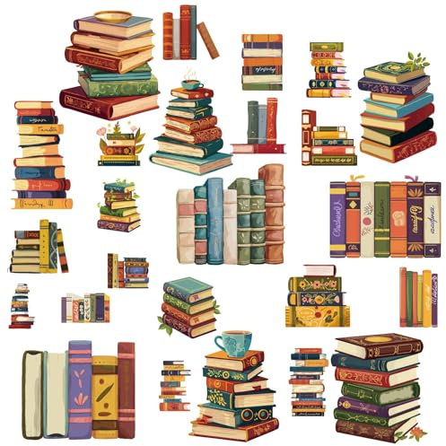 CRASPIRE 8 Sheets 8 Styles Book Window Stickers Boho Books Window Clings Waterproof Anti Collision Window Decals Peel and Stick Glass Wall Decoration for Home Bedroom Living Room Library 5.7x7.87