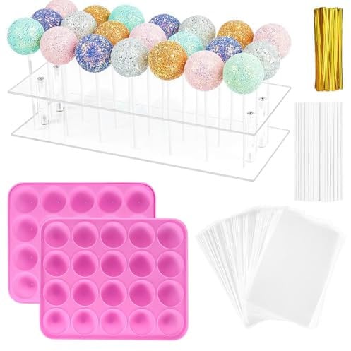 Cake Pop Maker Kit - 302 Pcs Cake Pop Baking Mold Fun Kids Baking Set with Cake Pop Mould, Cake Pop Holder, and Cake Pop Sticks and Bags, Gold Bow Ties