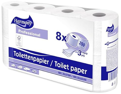 VEPATIM 8 Rollen Toilettenpapier 3-lagig Harmony Professional 250 Blatt FSC®-zertifiziert
