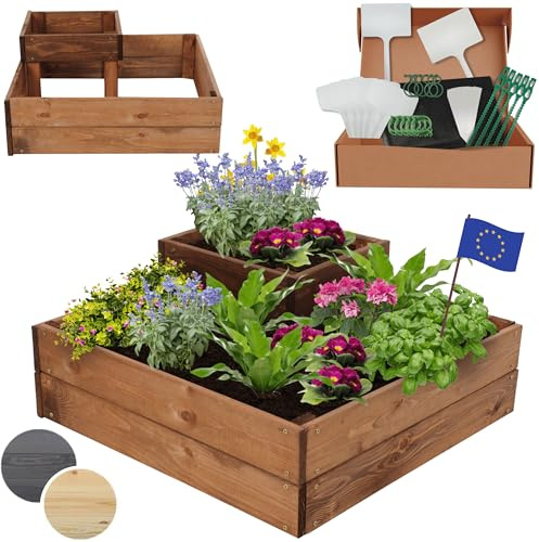 MODO24 Hochbeet Holz, Blumenkasten, Gartenbeet, 27x62x62cm, Braun | Robustes Kräuterbeet & Pflanzbeet aus Kiefernholz, Stufenförmiges Blumenbeet & Gartenbeet für Garten, Balkon & Terrasse