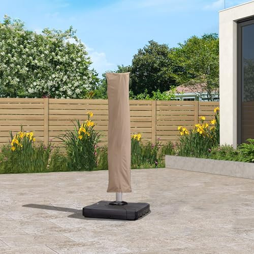PURPLE LEAF Garden Parasol Cover UV Resistant Outdoor Offset Cantilever Umbrella Cover with Zipper and Rod for Patio (Beige, Small)