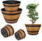 KADAX 2er Set Pflanztopf im Holzfass-Design, ø 40cm + 52.5cm, aus wetterfestem Kunststoff, für Garten, Terrasse & Balkon, dekorativer Blumentopf, Hellbraun/Schwarz, Teich mit Wassereimer