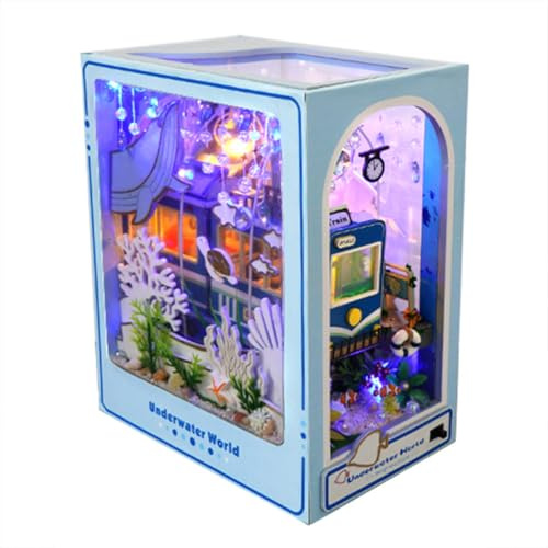 Miniaturhaus-Set zum Selbermachen, Buchecken-Kits für Erwachsene, Unterwasserwelt, Bücherregal-Dekoration, 3D-Holzpuzzle, Buchecke, Modellbausätze für Erwachsene (Unterwasserwelt)