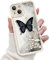 FUXICASE for iPhone 13 Case, Creative Butterfly Pattern Design for Girl Women, Soft Silicone Shockproof Anti-Scratch Protection Phone Cover for iPhone 13 (3D Black Butterfly)