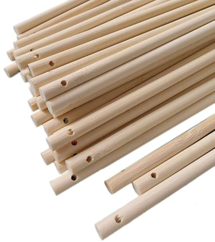 Blausky 60 Stück Natürlicher Bambusstäbe,Rundhölzer mit Loch Holzstäbchen zum Basteln Bastelstäbe Rundstab aus Massiv-Holz Bastelholz Holzbau-Stöcke für DIY Arts Craft Modellbau,6mmx40cm