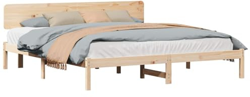 vidaXL Bettrahmen mit Kopfteil Natur 180 x 200 cm Massives Kiefernholz | Aus massivem Kiefernholz für Stabilität, Wandmontage für einen sauberen Look, Einfaches Design für einen schnellen Aufbau