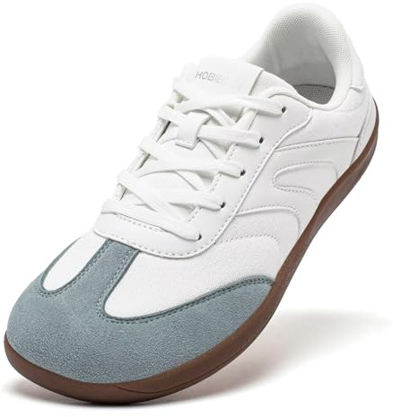 HOBIBEAR Barefoot Shoes Zero Drop Wide Fashion Sneakers for Women Men(White Grey, UK 7)