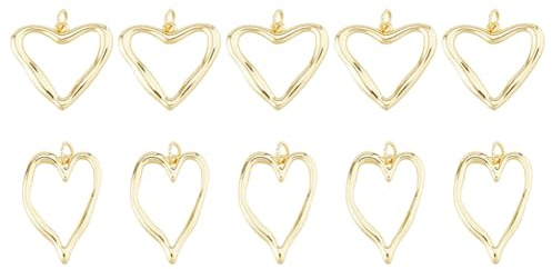 Hobbspring 10 Stück Echte 18 Karat Vergoldete Charms Messing Herzanhänger 2 Stile Hohle Baumelnde Herzanhänger Mit Biegering Für Halsketten Armbänder Schmuckherstellung