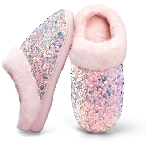 Mabove Hausschuhe Damen Winter Wärme Bequem Sparkle Plüsch Pantoffeln Indoor Home rutschfeste Kuschelig Weite Leicht Slippers(Rosa,39.5)