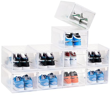 PAIDE P Schuhboxen organizer 10er Pack. Transparent Schuhaufbewahrung für Sneakers und Turnschuhe. Schuhe Schrank für die Aufbewahrung. Schuhschubladen. Sneaker-Austeller. (10uds NewLines)