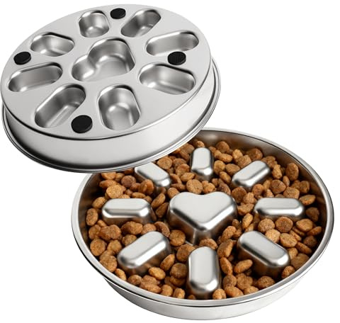 Metal Slow Feeder Dog Bowl, Stainless Steel Slow Feeder with Sticky Anti-Slip Base for Small and Medium Dogs, Food & Water Bowl for Fast Eaters Slows Down Pets Eating