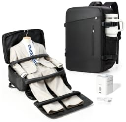 BOXSAM Zaino Viaggio Sottovuoto Bagaglio a Mano Aereo Impermeabile Nero | Zaino da Viaggio con Scomparto Separato per Abito e PC Portatile Uomo Donna Adatto per Leggero Viaggi Lavoro Tempo Libero