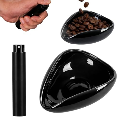 Ceramic Coffee Dosing Cup & Spray Bottle Set, Coffee Bean Dosing Cup, Premium Dosings Accessories for Consistent Brewing, Black