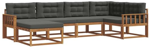 vidaXL Outdoor-Sofagarnitur mit Kissen 6 pcs Natur und Anthrazit, Modernes Outdoor-Sofa, Langlebiges Patio-Sofa, Lounge-Sitzgelegenheit für den Garten, Poolside Couch, Gartenmöbel, Modulares Set