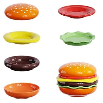 Comforso Set di 6 adorabili piatti per salsa di hamburger, mini ciotole per condimenti per sushi, salsa di soia, ketchup, ciotole creative per salse, set di piatti impilabili per hamburger e ciotola