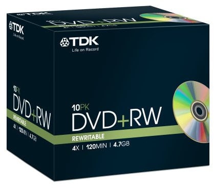 TDK DVD+RW Recordable Disk Rewritable Cased 4x Speed 120min 4.7Gb Ref DVDRW474X10 [Pack of 10]