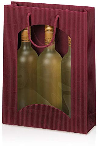 Tragetüte Welle Bordeaux mit Fenster für drei Flaschen, Maße: 250 x 85 x 360 mm, VE: 20 Stk.