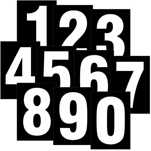 Set mit Zahlen 0 bis 9 weiß auf schwarz wetterfest als Aufkleber Regalbeschriftung Klebebuchstaben 80 x 55mm