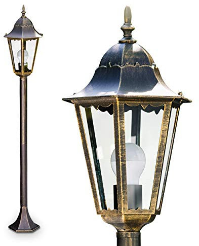 HOFSTEIN Außenleuchte Hongkong, Stehlampe in antikem Look, Aluguß in Braun/Gold mit Milchglas-Scheiben, Wegeleuchte 120 cm, Retro/Vintage Gartenlampe, E27-Fassung, IP44, ohne Leuchtmittel