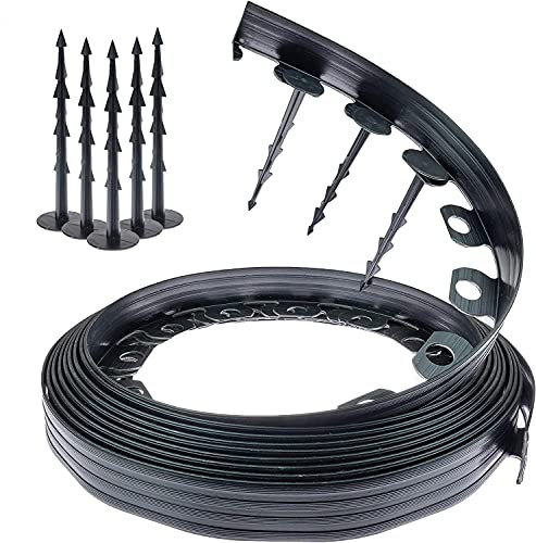 Chrispol System Lawn Edging Black 10 m - Flower Bed Edging Round - 10 m Long 4 cm High Including 60 Mounting Nails