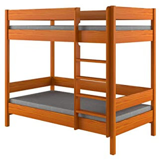 WNM Group Kinder Dino Etagenbett, 4 Farben, viele verschiedenen Größen, Massivholz & Holz-Platte, 140x70x160, Teak